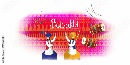 Vector illustration for happy Baisakhi, Indian punjabi festival with festival theme elements.
