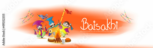 Vector illustration for happy Baisakhi, Indian punjabi festival with festival theme elements.