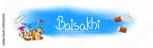 Vector illustration for happy Baisakhi, Indian punjabi festival with festival theme elements.
