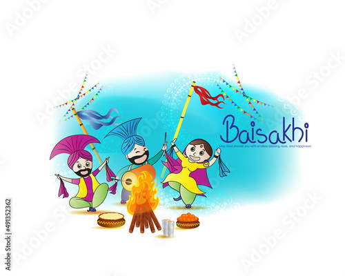 Vector illustration for happy Baisakhi, Indian punjabi festival with festival theme elements.