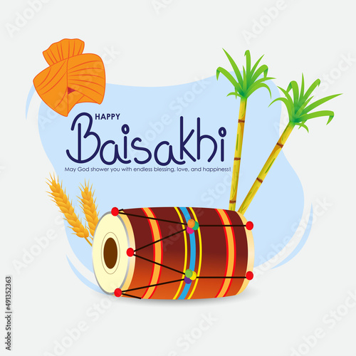 Vector illustration for happy Baisakhi, Indian punjabi festival with festival theme elements.