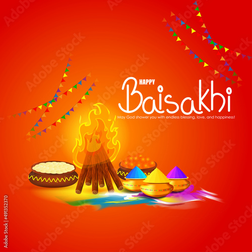 Vector illustration for happy Baisakhi, Indian punjabi festival with festival theme elements.