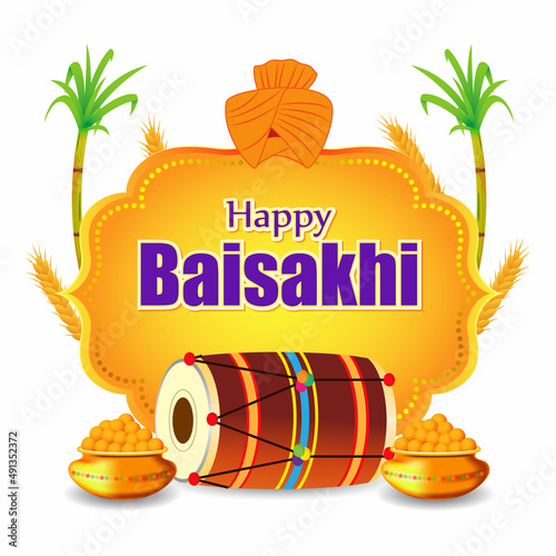 Vector illustration for happy Baisakhi, Indian punjabi festival with festival theme elements.