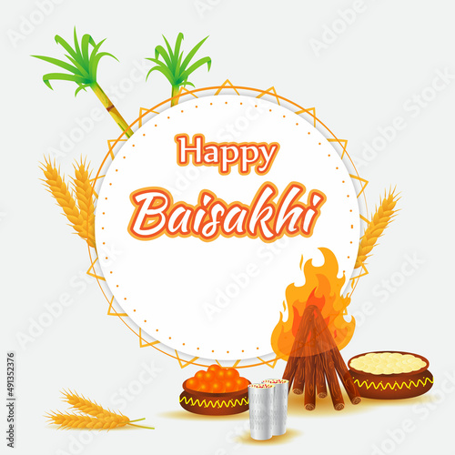 Vector illustration for happy Baisakhi, Indian punjabi festival with festival theme elements.