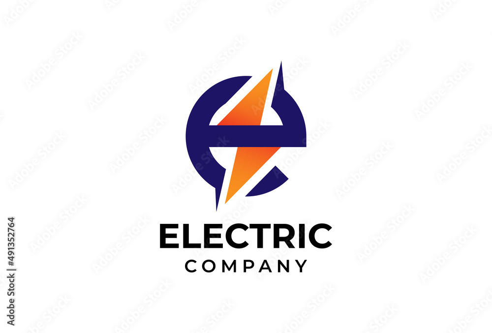 Letter E Electric Logo, Letter E and thunder bolt combination, Flat Design Logo Template, vector illustration
