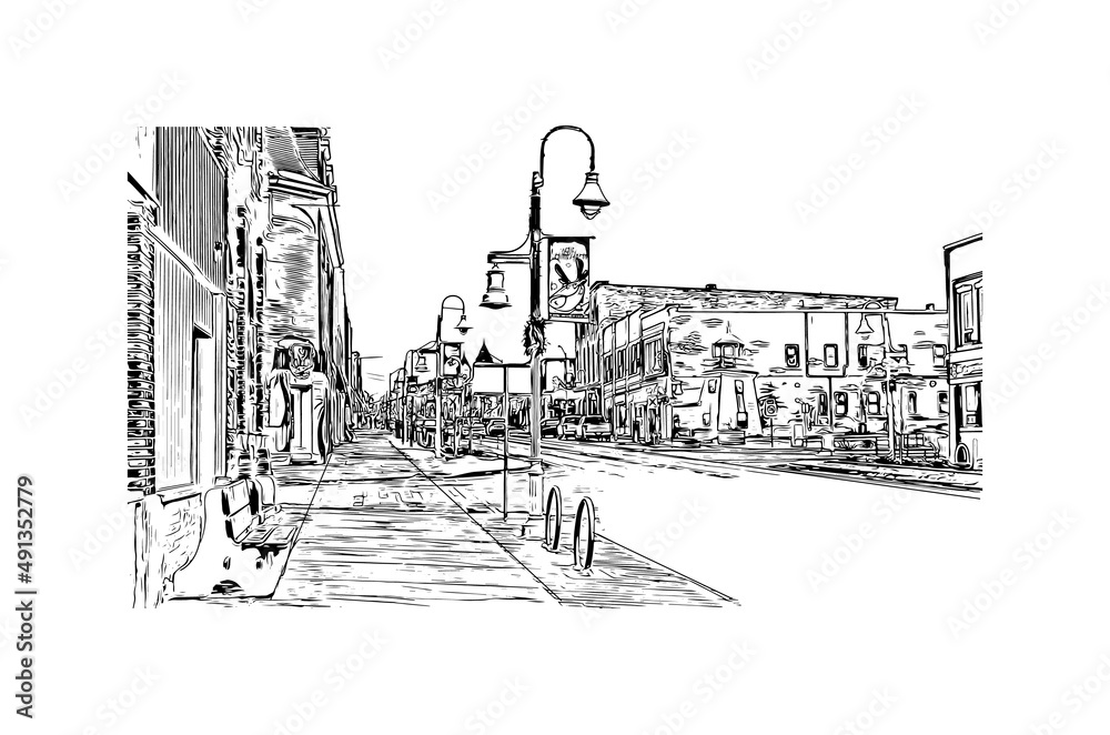 Building view with landmark of Midland is a city in western Texas. Hand drawn sketch illustration in vector. Building view with landmark of Midland is a city in western Texas. Hand drawn sketch illustration in vector.