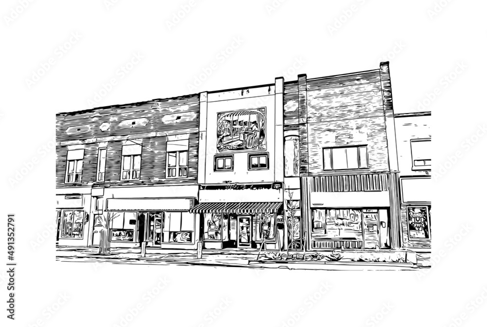 Building view with landmark of Midland is a city in western Texas. Hand drawn sketch illustration in vector. Building view with landmark of Midland is a city in western Texas. Hand drawn sketch illustration in vector.