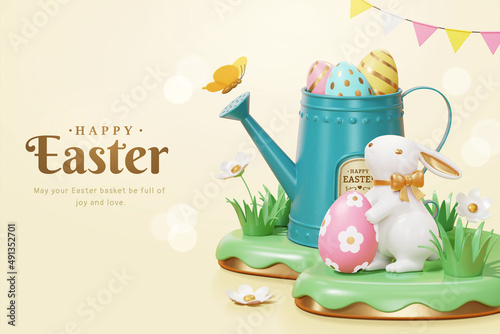 3d cartoon Easter egg hunt template