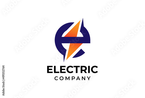 Letter E Electric Logo  Letter E and thunder bolt combination  Flat Design Logo Template  vector illustration