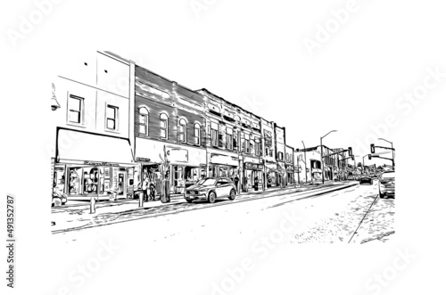 Building view with landmark of Midland is a city in western Texas. Hand drawn sketch illustration in vector. photo