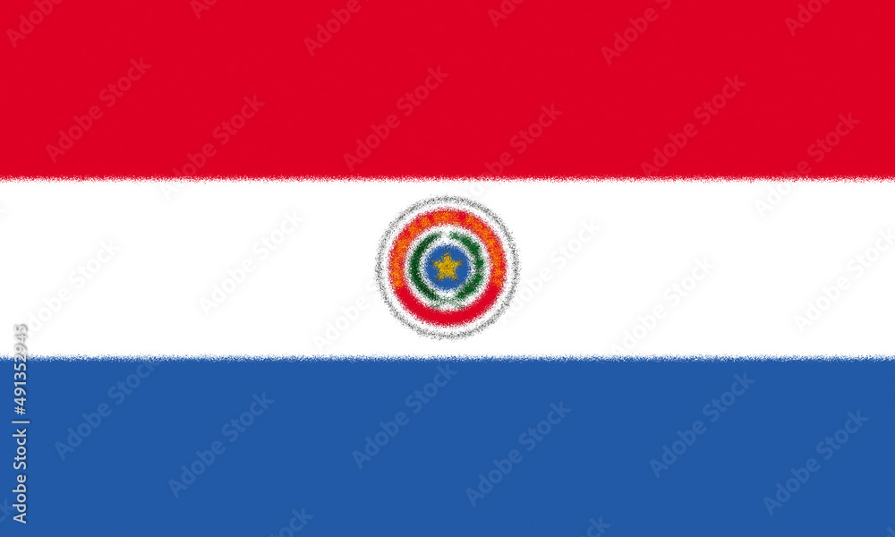 Paraguay  flag. PY national banner. Paraguay patriotism symbol. State banner of capital of  Asuncion . Nation independence PRY. Flag with splatter strokes effect. 2D Image