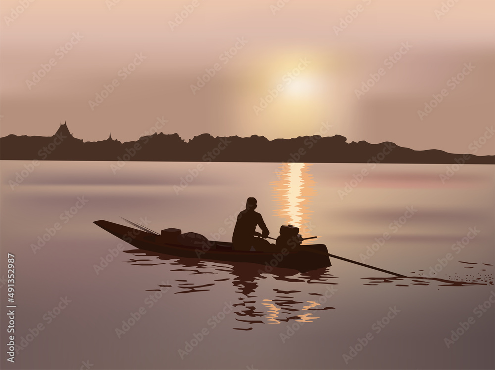 Fishermen on the river in illustration graphic vector