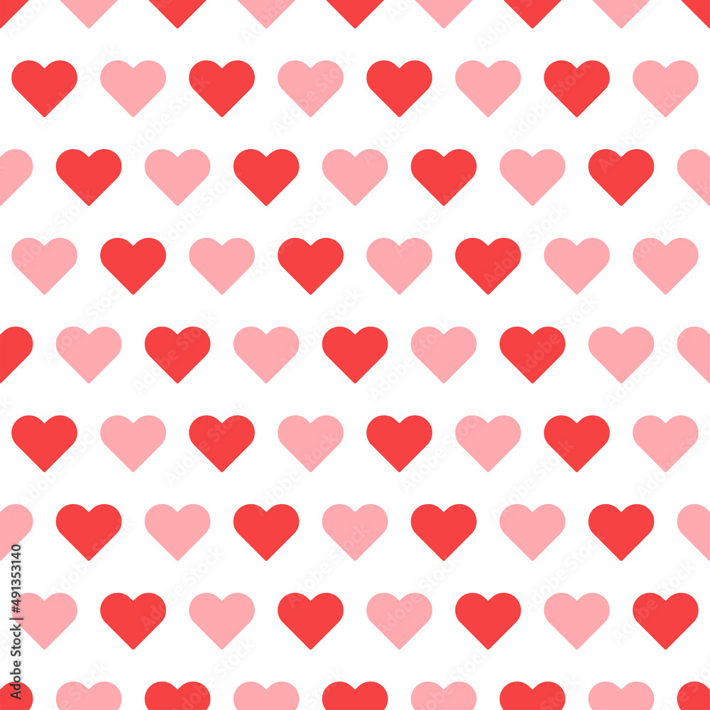 Pink and red hearts symbol on white background seamless pattern for Valentine's Day concept.