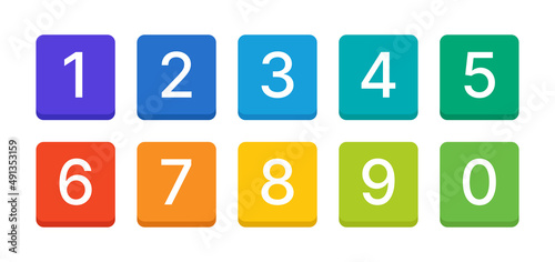 Numbers 0 to 9 sign vector illustration. Modern colorful numbers button set.