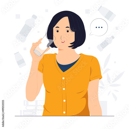 Young woman drinking glass of water concept illustration