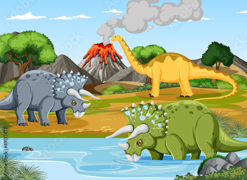 Dinosaur in prehistoric forest scene