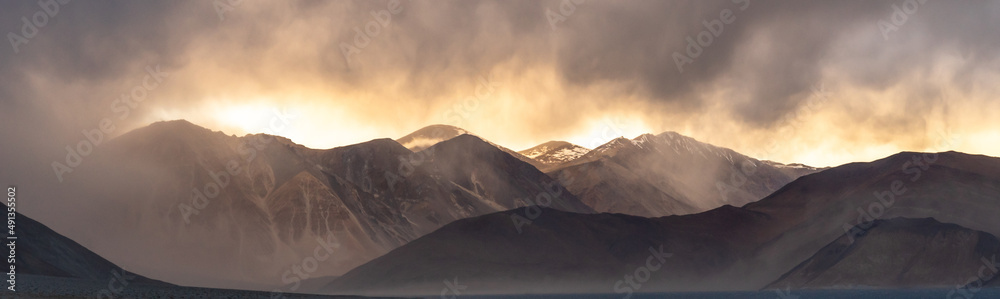 Panorama mountain landscape at sunset, Sunset light natural moutain, Nature view of moutain for background.