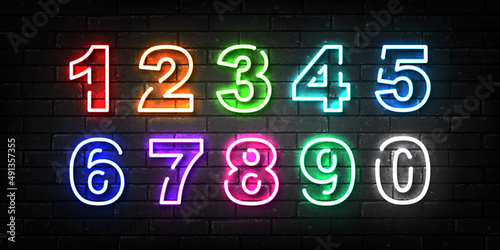 Vector set of realistic isolated neon sign of Numbers with different colors on the wall background.