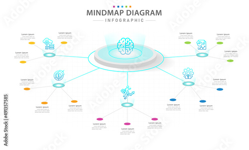 Infographic template for business. 5 Steps Modern Mindmap diagram with futuristic style, presentation vector infographic.