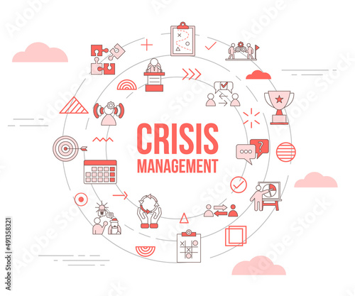 crisis management concept with icon set template banner and circle round shape