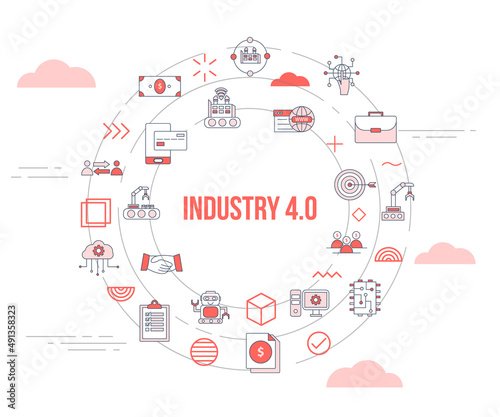 industry 4.0 concept with icon set template banner and circle round shape