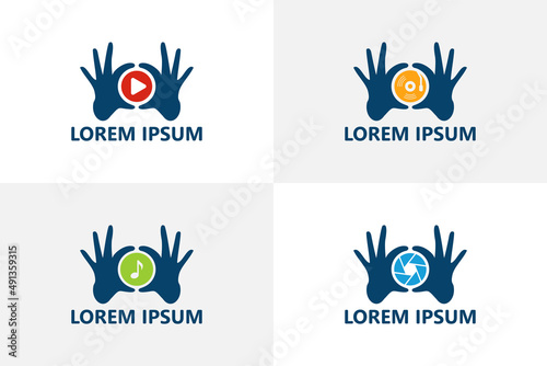 Set of hand sign media logo template design vector