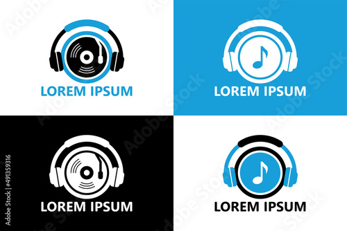 Set of headphone music logo template design vector