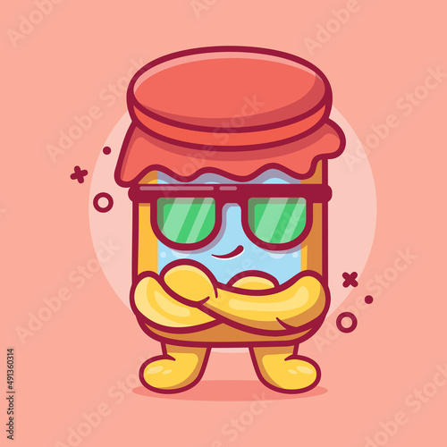 Cute jam jar character mascot with cool gesture isolated cartoon in flat style design 