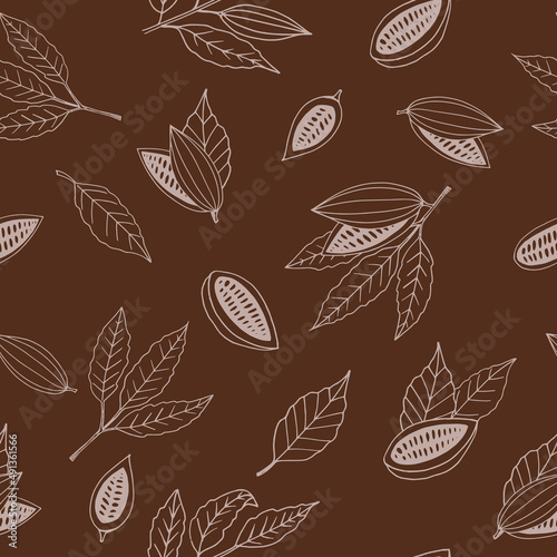 cocoa seamless pattern hand drawn doodle  vector. line art  nordic  scandinavian  minimalism  monochrome. wallpaper  textiles  print  wrapping paper  background.