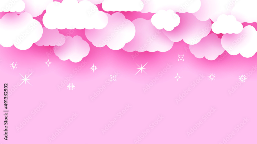 Abstract Sky Paper Cut Pink Background With Clouds And Stars Vector Design Style Nature
