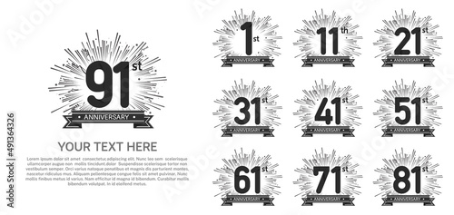 set anniversary logotype premium collection black color with fireworks isolated on white background