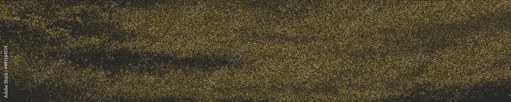 Fototapeta premium Gold Glitter Halftone Dotted Backdrop. Abstract Circular Retro Pattern. Pop Art Style Background. Golden Explosion Of Confetti. Wide Horizontal Long Banner For Site. Vector Illustration, Eps 10. 