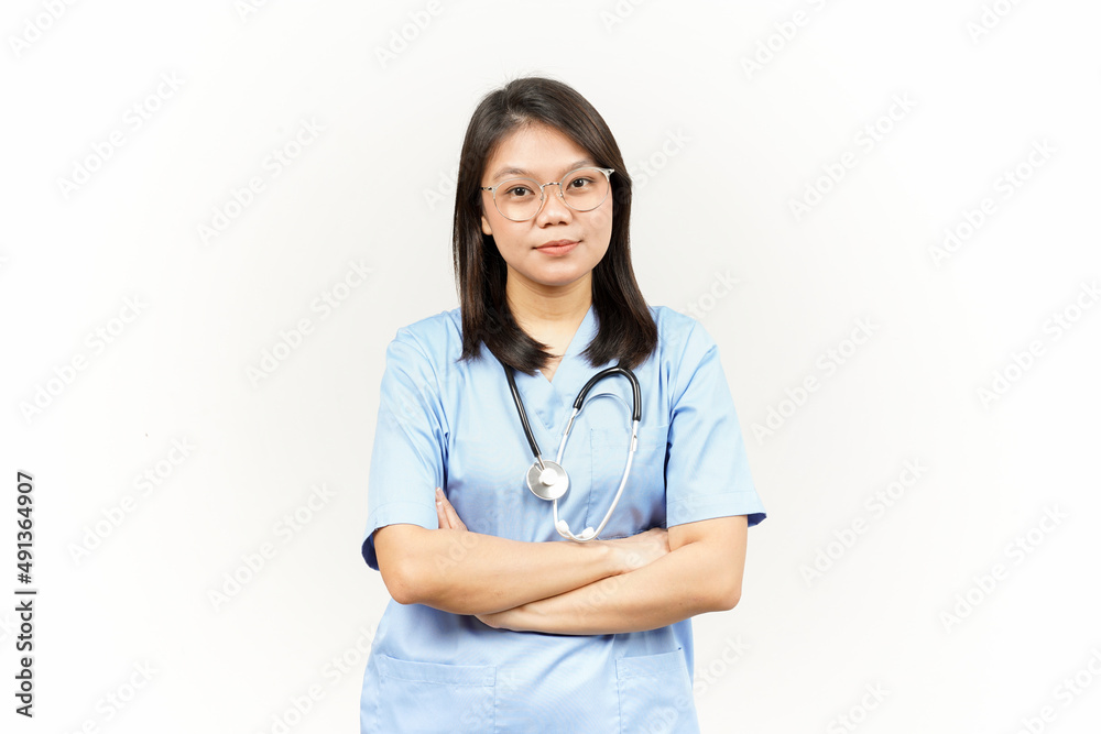 Smiling and Folding arms Of Asian Young Doctor Isolated On White Background Smiling and Folding arms Of Asian Young Doctor Isolated On White Background