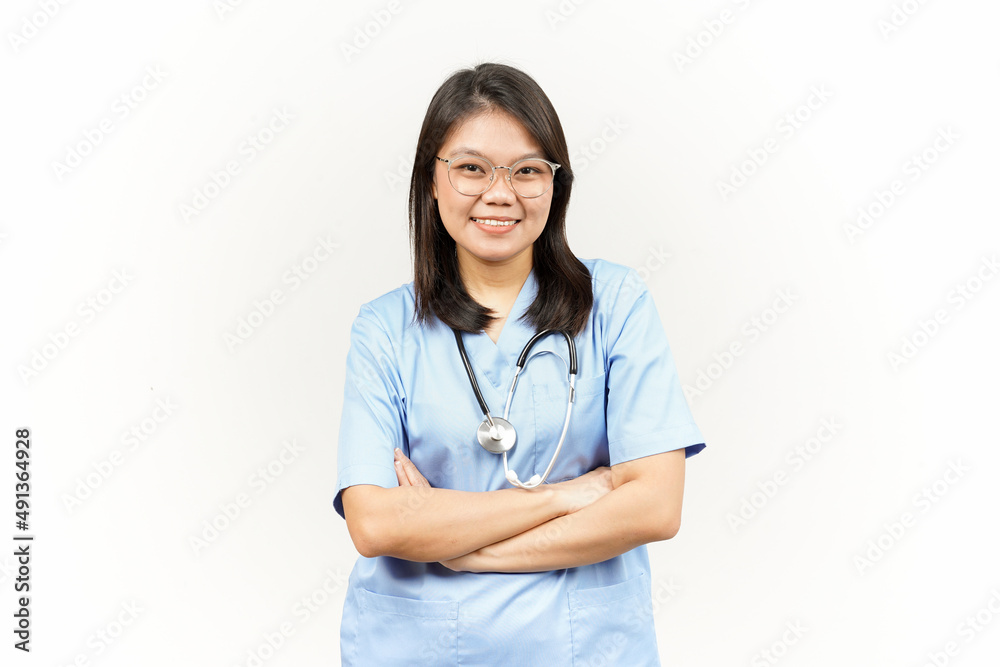 Smiling and Folding arms Of Asian Young Doctor Isolated On White Background Smiling and Folding arms Of Asian Young Doctor Isolated On White Background