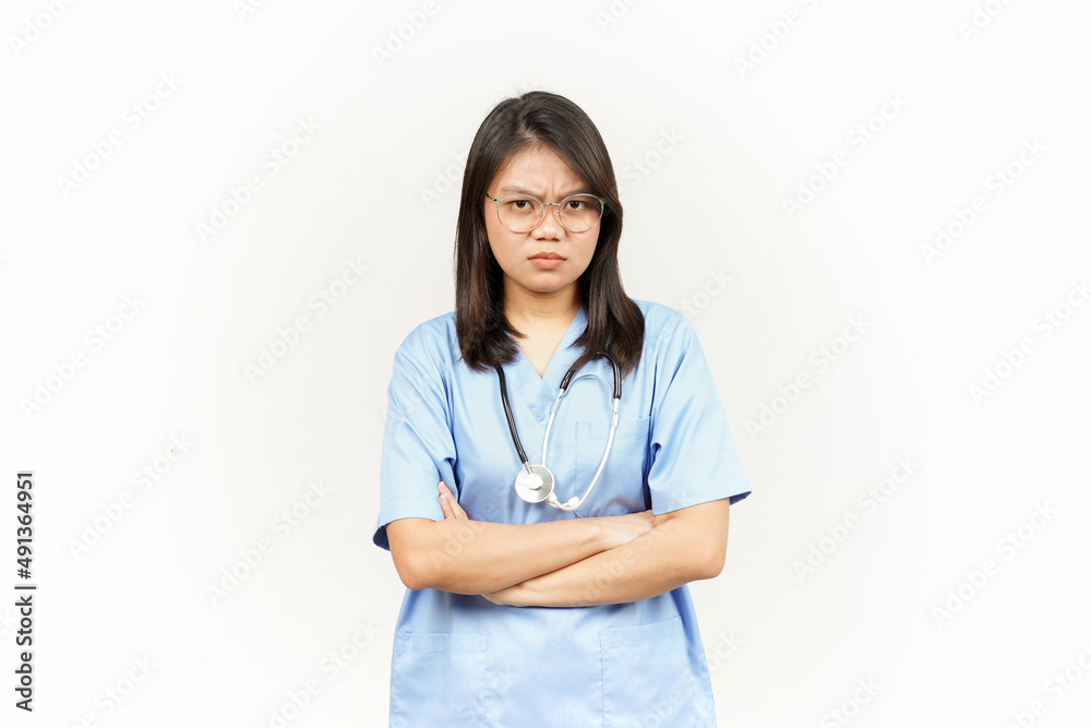 Angry Gesture Of Asian Young Doctor Isolated On White Background Angry Gesture Of Asian Young Doctor Isolated On White Background