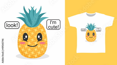 Fototapeta Naklejka Na Ścianę i Meble -  Cute pineapple cartoon tshirt design concept