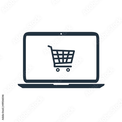 online shopping icon vector on laptop Online shopping symbol for your website design, logo, app, UI.  isolated white background.