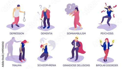 Colored Isometric Mental Disorders Composition Set