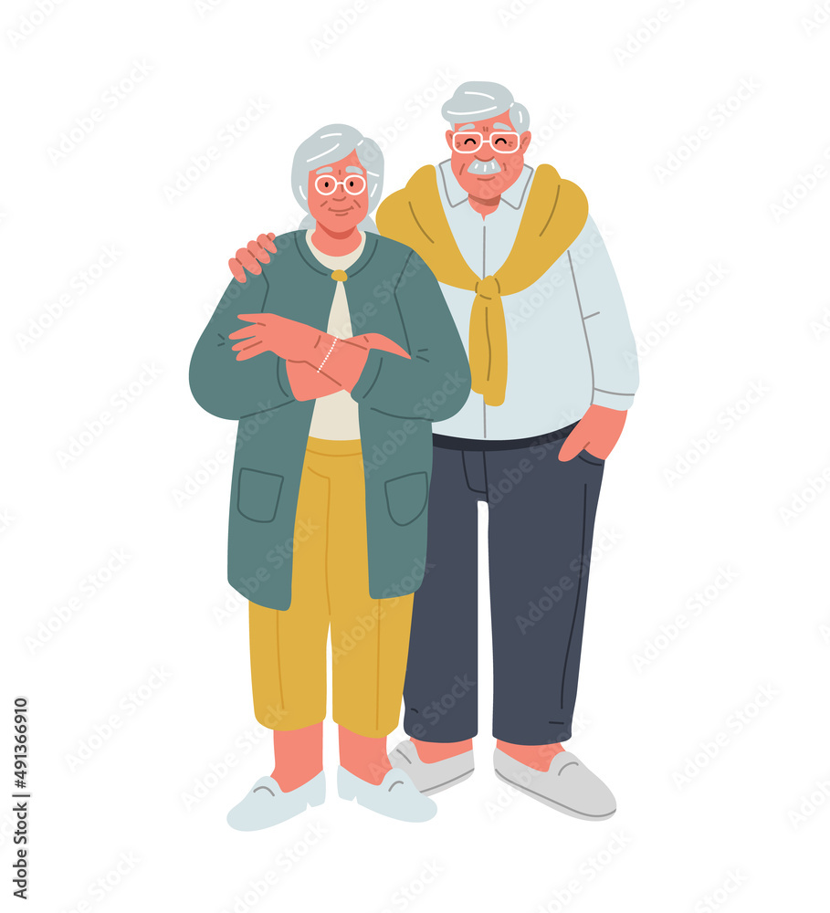Happy seniors people.Old parents isolated on white background.Vector flat