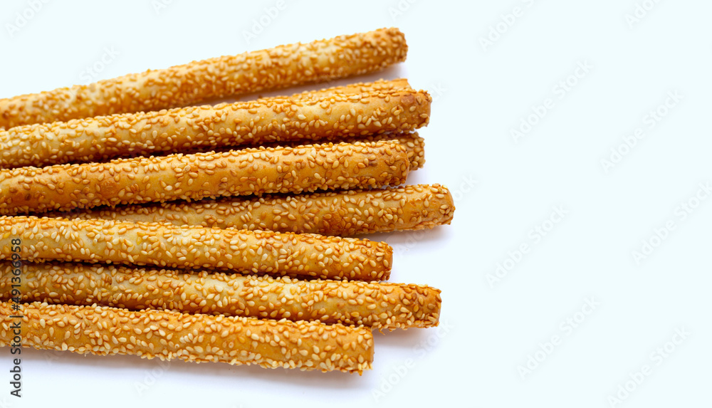 Sesame breadsticks on white background. Sesame breadsticks on white background.