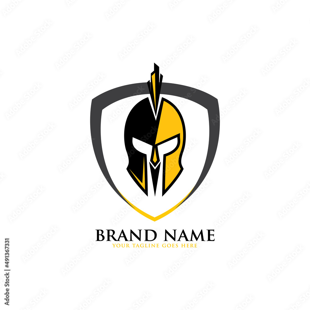 shield and helmet of the Spartan warrior symbol, emblem. Spartan helmet