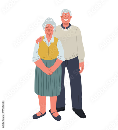 Happy asian seniors people.Old parents isolated on white background.Vector flat
