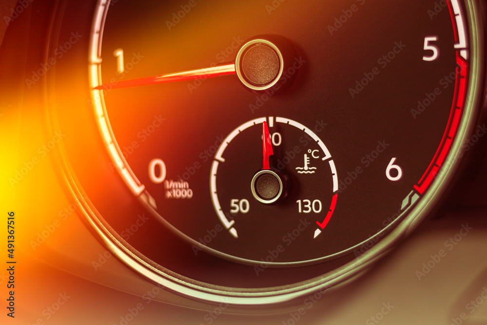 car. the dashboard. engine coolant temperature indicator. closeup