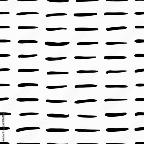 Abstract hand drawn ink seamless pattern texture background trendy monochrome short horizontal brush stroke in black and white colors. EPS10 illustration vector.