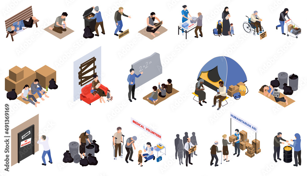 Fotografie Poverty Isometric Icons Set