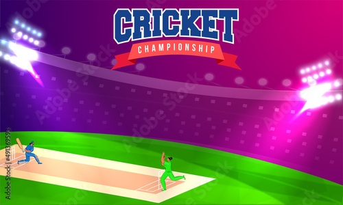 Cricket Match Between India VS Pakistan With Female Bowler Throwing Ball To Batter Player At Stadium View For Championship Concept.