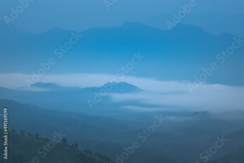 Unseen Beautiful Autumn landscape  sea of clouds coverage the hills during dawn in Sop Moei  Mae Hong Son  Thailand.
