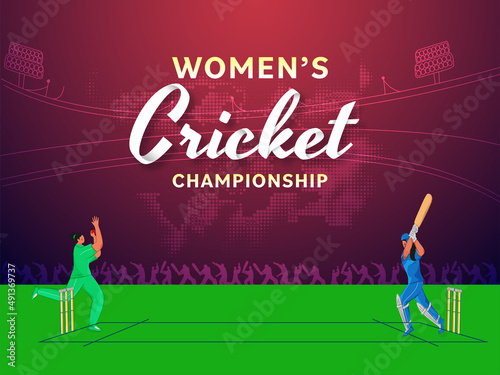 Women's Cricket Championship Concept With Participating Players Of India VS Pakistan On Stadium Background.