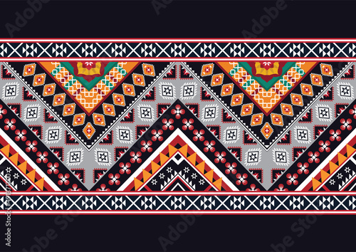 Abstract ethnic geometric flower pattern design pattern for background,fabric,wrapping,clothing,carpet,wallpaper,clothing,wrapping,batik,fabric