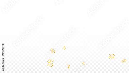 Luxury Vector Gold Percentage Sign Confetti on Transparent. Percent Sale Background. Business, Economics Print. Discount Illustration. Promotion Poster. Black Friday Banner. Special offer Template.
